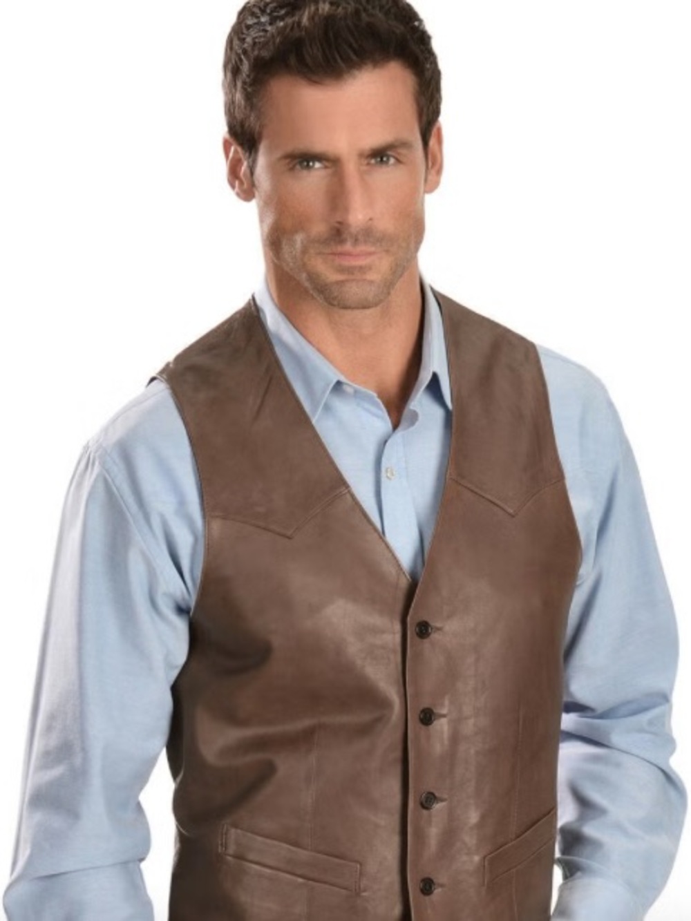 Wilsons Leather Dark Brown button front motorcycle, Western, classic vest